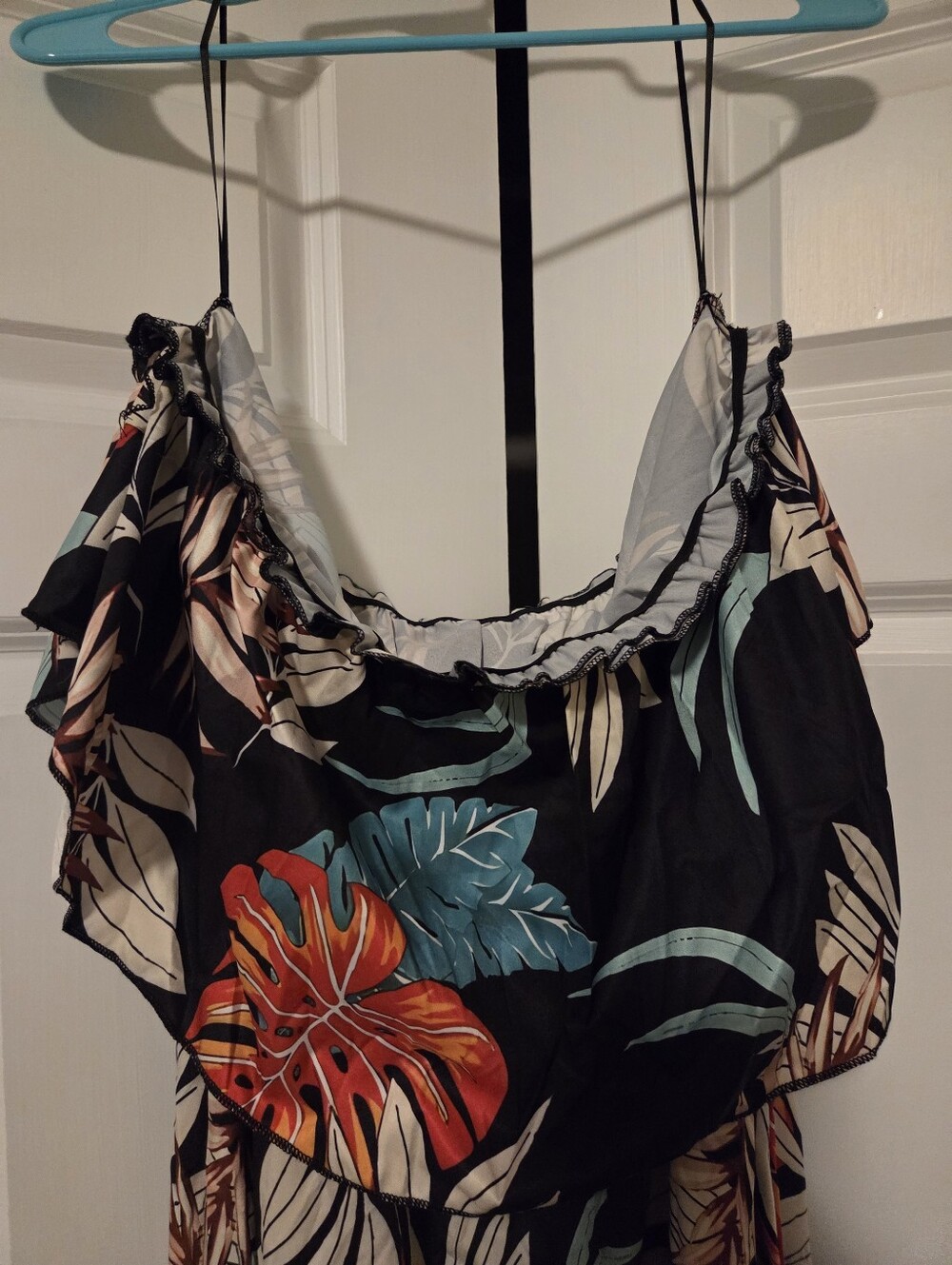 Tropical Floral Black Ruffled Strapless Maxi Dress